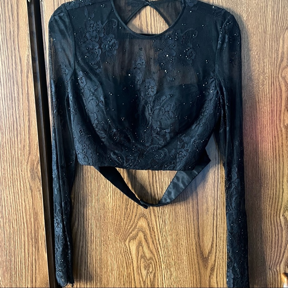 Vintage Black Cutout Rhinestone and Lace Bralette